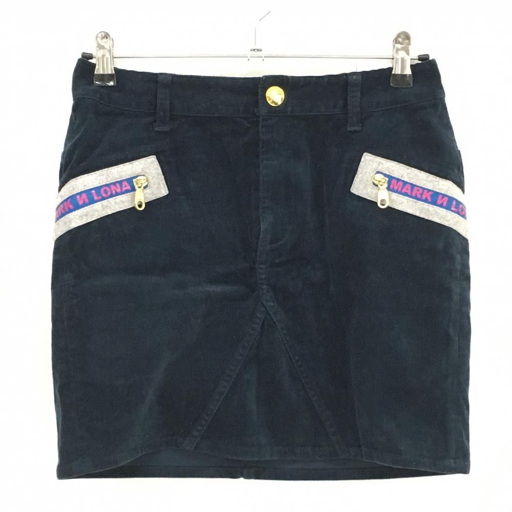 マークアンドロナ コーデュロイスカート ネイビー ジップロゴ レディース 38 M ゴルフウェア MARK＆LONA