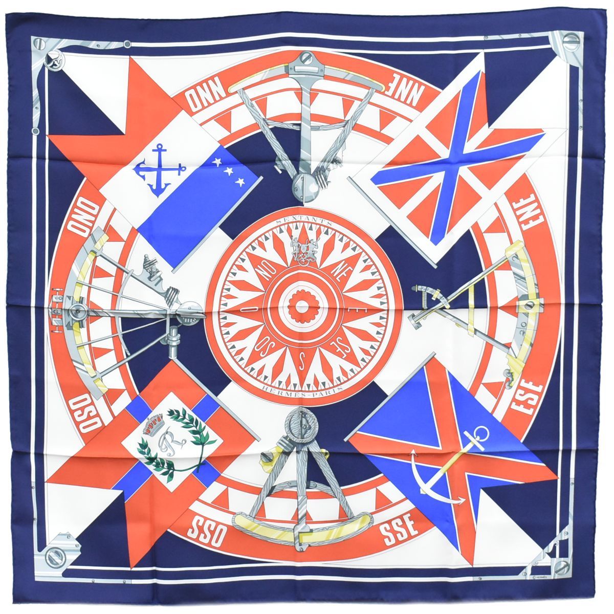 【美品】エルメス HERMES カレ 90 SEXTANTS スカーフ 本物 エルメス HERMES スカーフカレ カレ90 SEXTANTS 六分儀 ショール