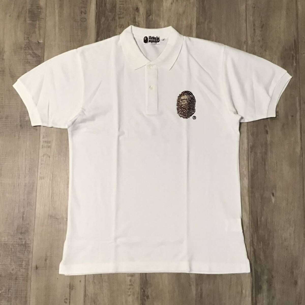 A Bathing Ape ラインストーン ポロシャツ 半袖 スワロフスキー ☆新品☆ スワロフスキー BAPE HEAD ポロシャツ Lサイズ a