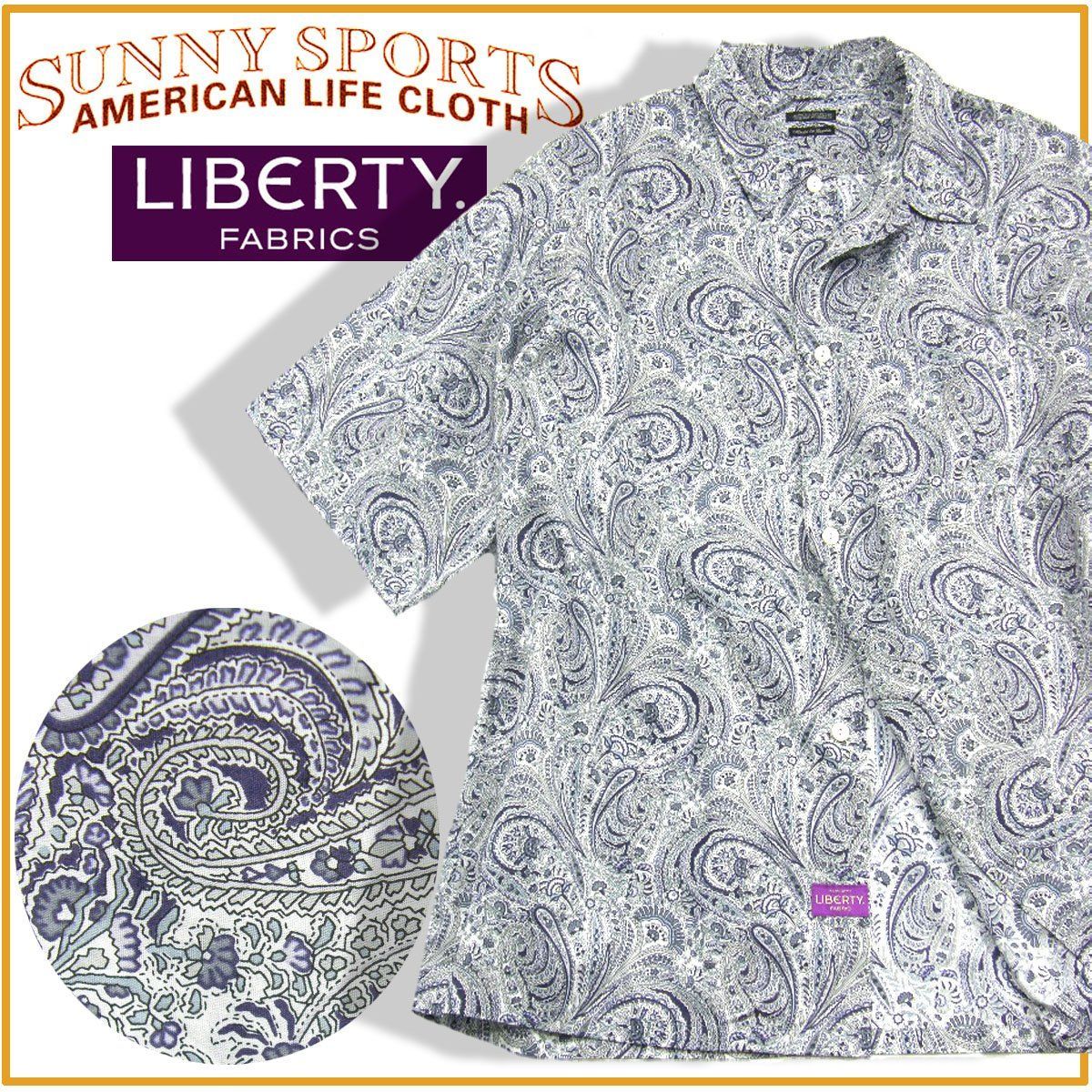 SUNNY SPORTS × LIBERTY サニースポーツ × リバティ PRINTED BOX SHIRTS 半袖シャツ ペイズリー Abbey Road アビーロード ワークシャツ ブルー ｜ 春夏