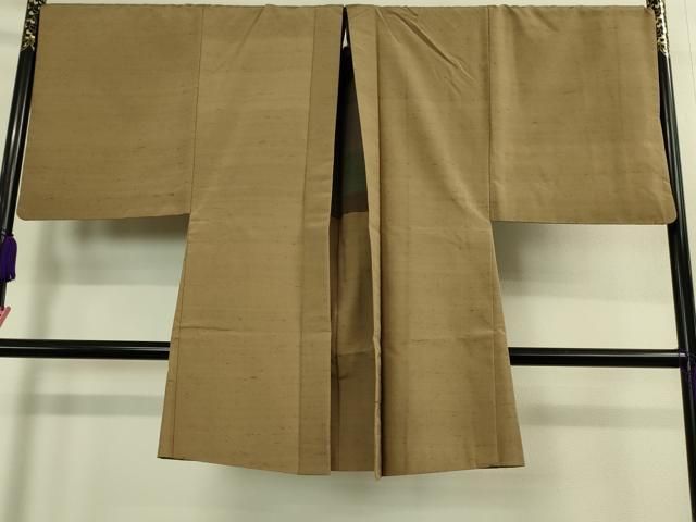 送料無料。 平和屋本店 上 男性 紬 アンサンブル キングサイズ 長羽織 色無地 朽葉色 DZAA9215kh5