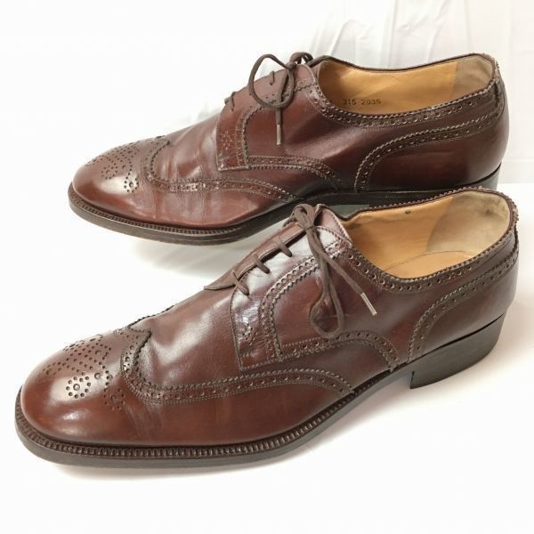 80s-90s?Vintage イタリア製 J.R.BARRETT サイズ11 29.0-30.0 オールレザー ウイングチップ ビジネスシューズ 茶|men s 管NO.ZF-13<sale>