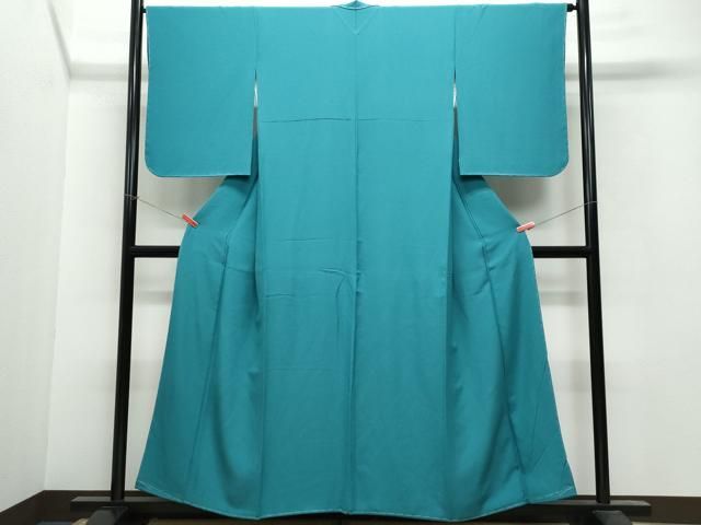 平和屋着物○上質な色無地 菊地紋 青白橡色 正絹 逸品 未