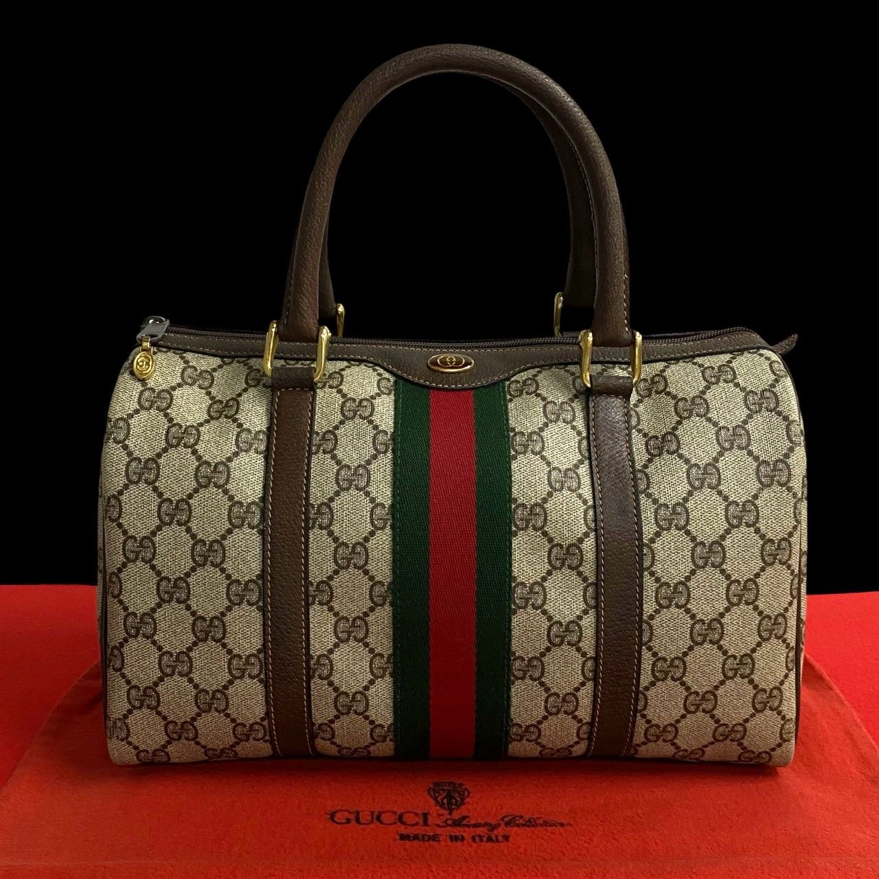 グッチ ミニ ボストンバッグ ハンドバッグ シェリーライン GG柄 PVC