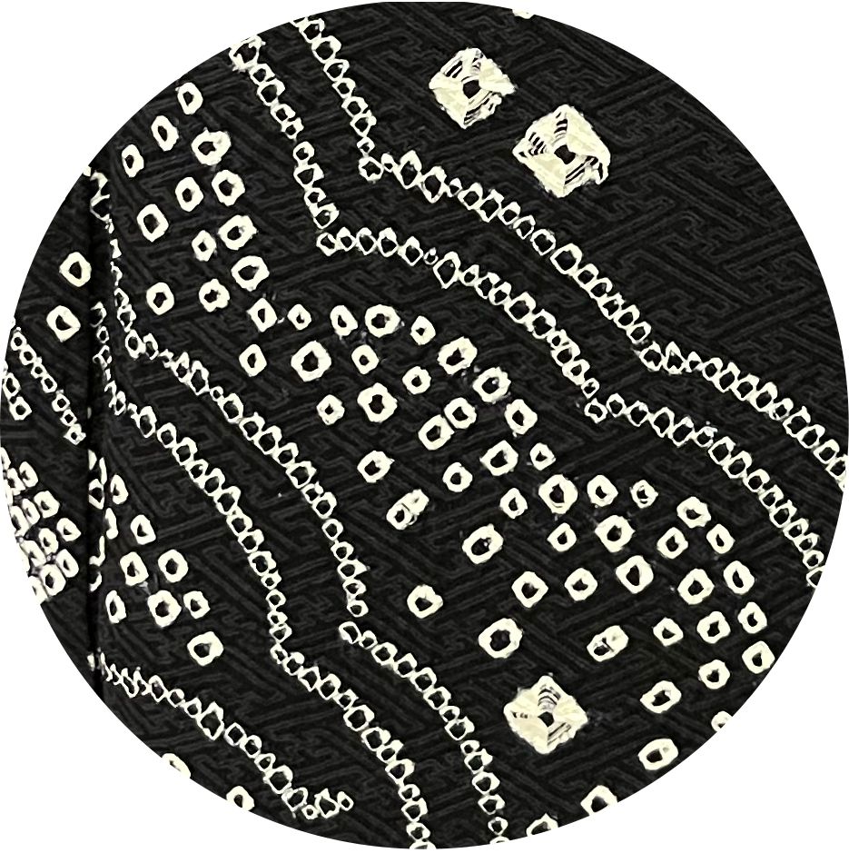 平和屋本店□極上 小紋 型染 花鳥松笹文 柴染色地 鬼しぼ縮緬 逸品