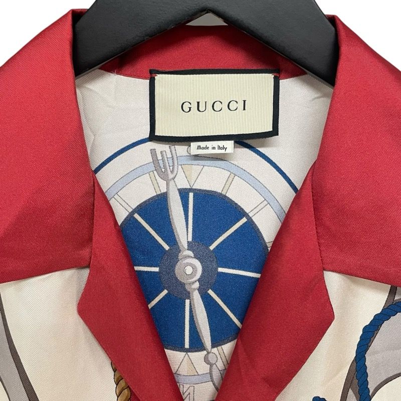 グッチ GUCCI 総柄シルクオープンカラーシャツ 604110 クリーム