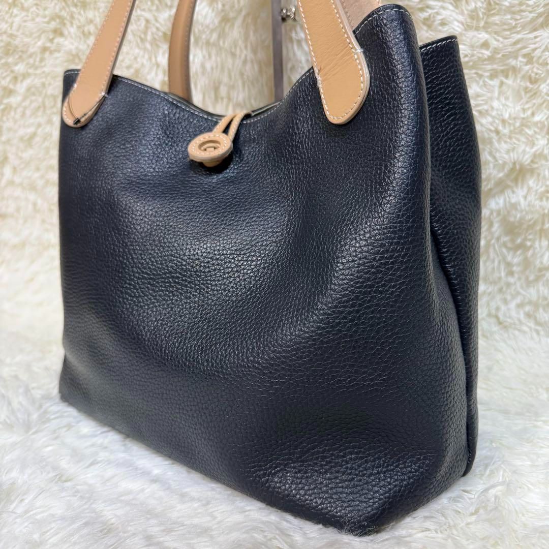 美品 Kitamura キタムラ トートバッグ A4収納可 シボ革 ネイビー キタムラ Kitamura レザー トートバッグ ネイビー A4可