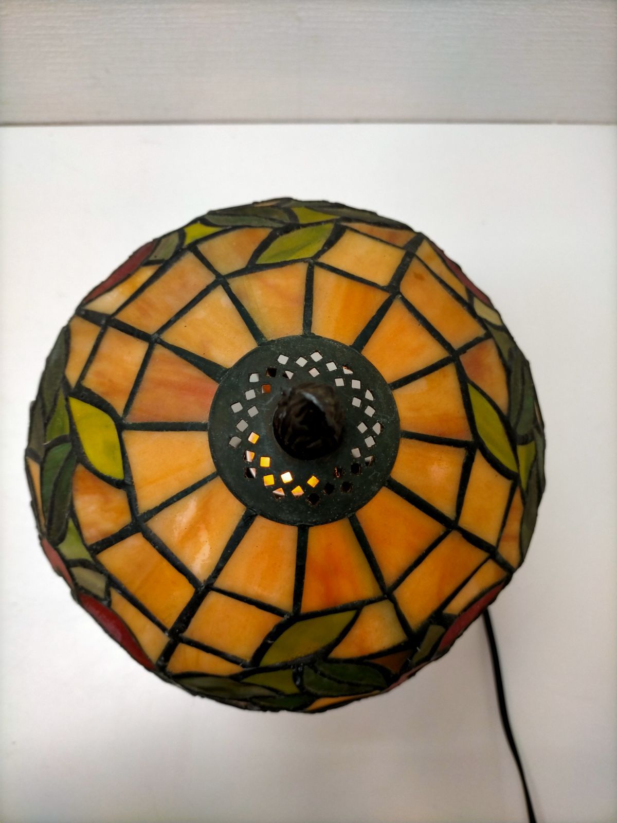 昭和レトロ・アンティーク デザイン ステンドグラスランプ 赤・ピンク