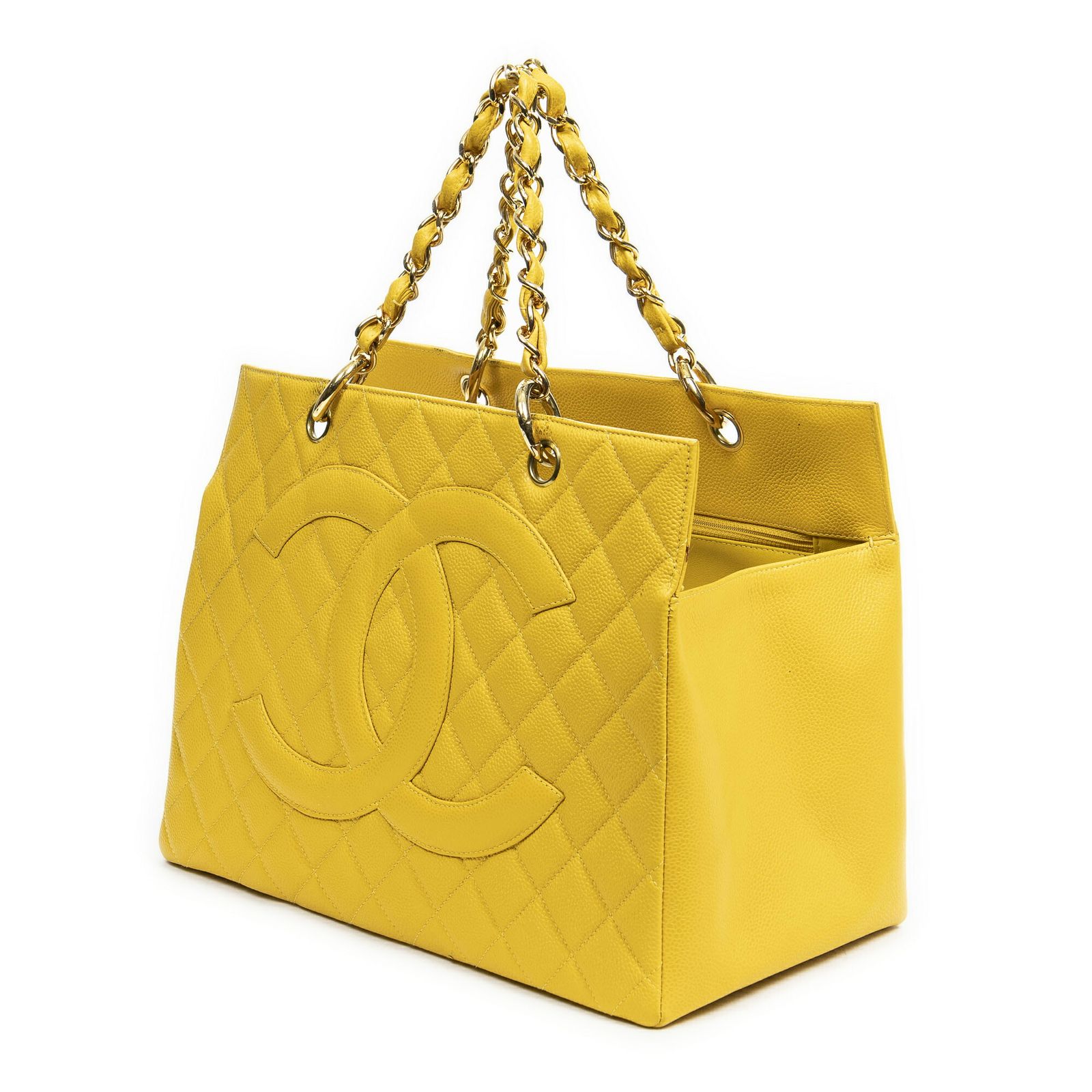 CHANEL シャネルGSTトートバッグ黄色マトラッセキャビアレザーA