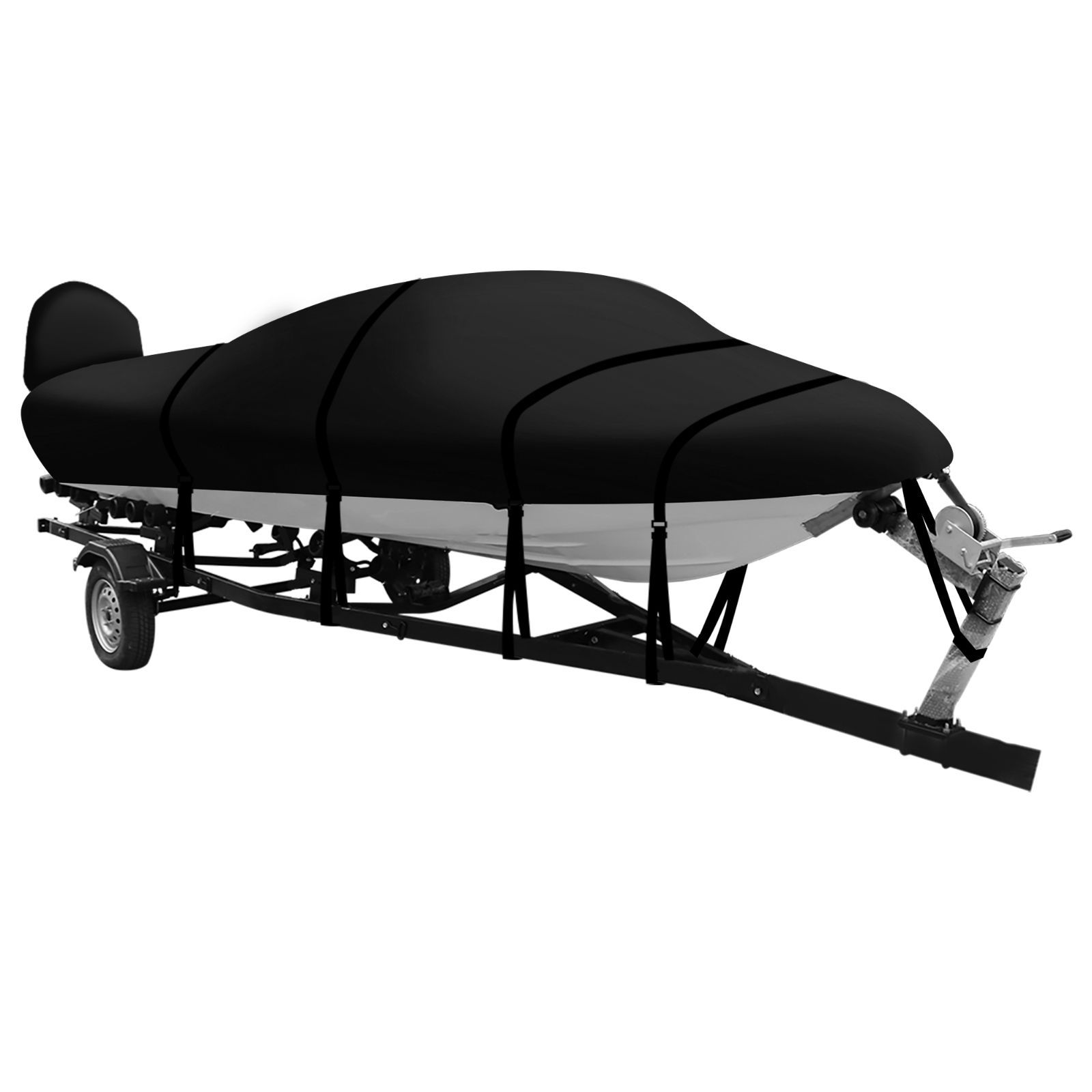 X AUTOHAUX トレーラブルボートカバー 600DマリングレードPUライニング防水UV耐性バスボートカバー ベイライナー三胴フィッシングランナバウトボート 14-6ft ブラック 幅最大90インチ