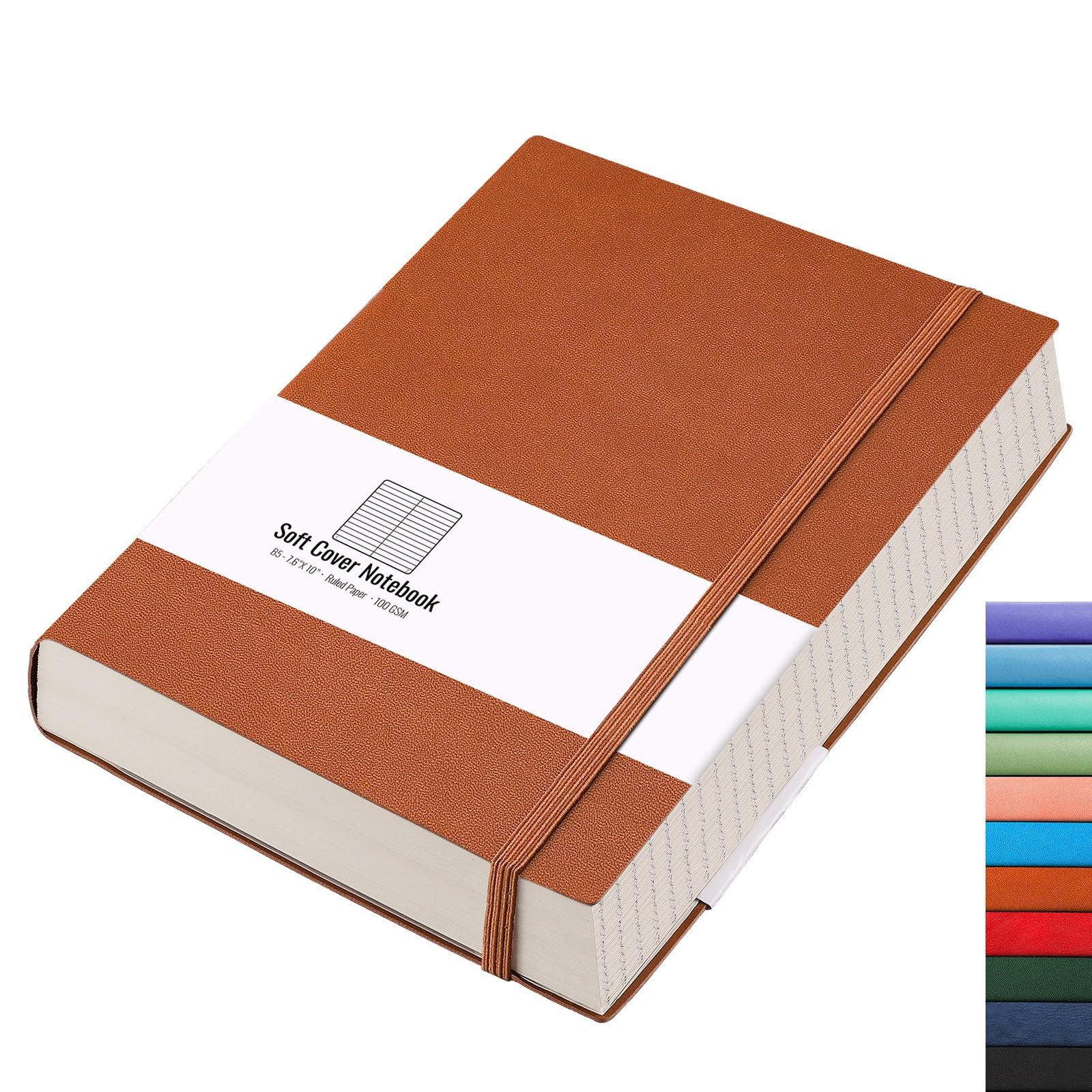 AHGXG College Ruled|Lined Notebook - 320 Numbered Pages B5 Lined Journal 100gsm Thick Paper Faux Leather Softcover ブラウン B5