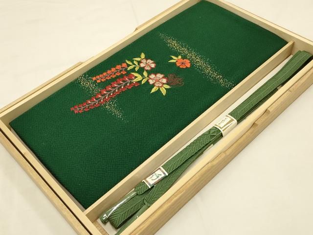 平和屋着物●和装小物 帯締め 帯揚げセット 刺繍 笹浪組 霞花文 金彩 鬼しぼ縮緬 正絹 ♥ AAAY7111ay