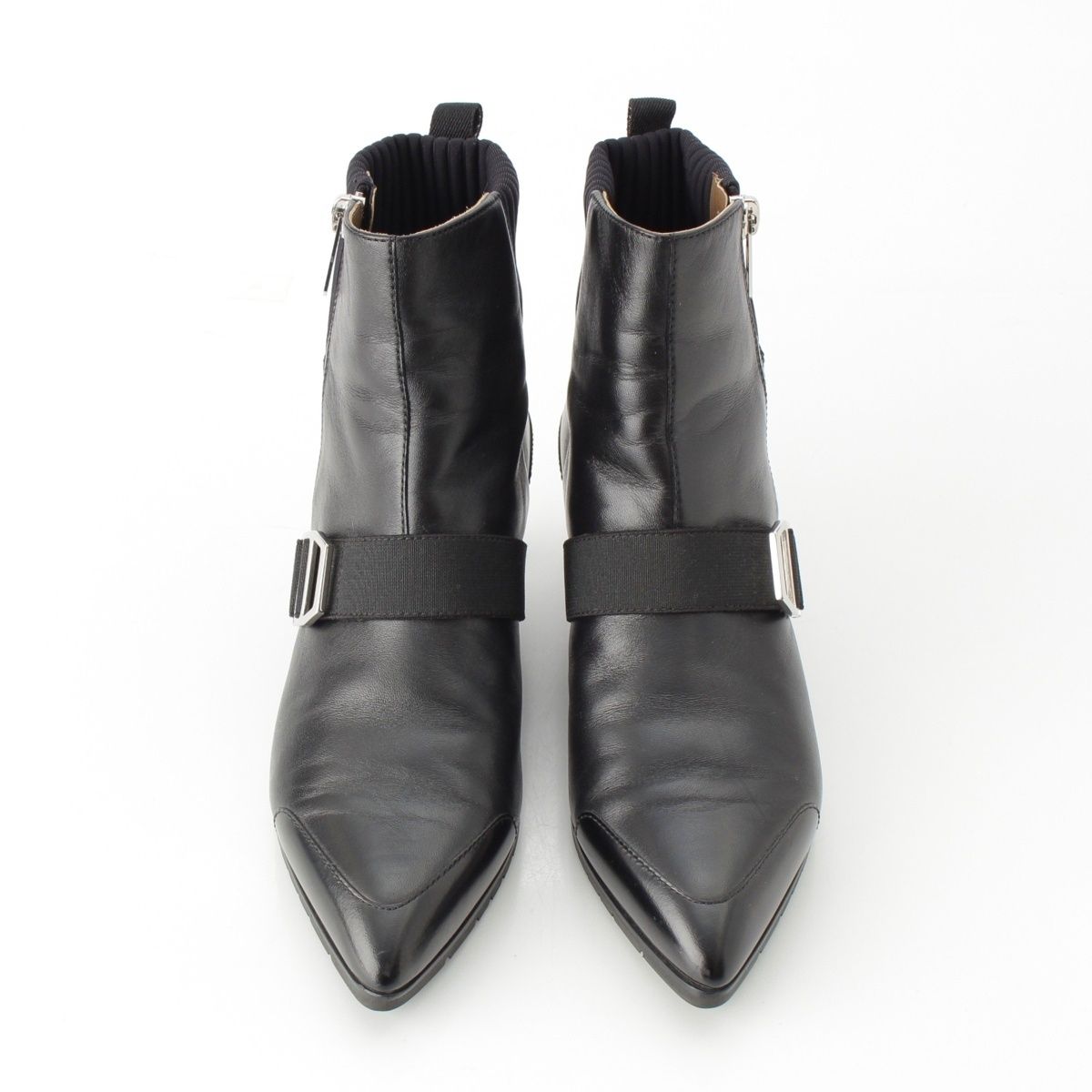 エルメス レザー ベルト付き ニット切替 ポインテッドトゥ サイドジップ ショート ブーツ M10516 ブラック 35 1 2