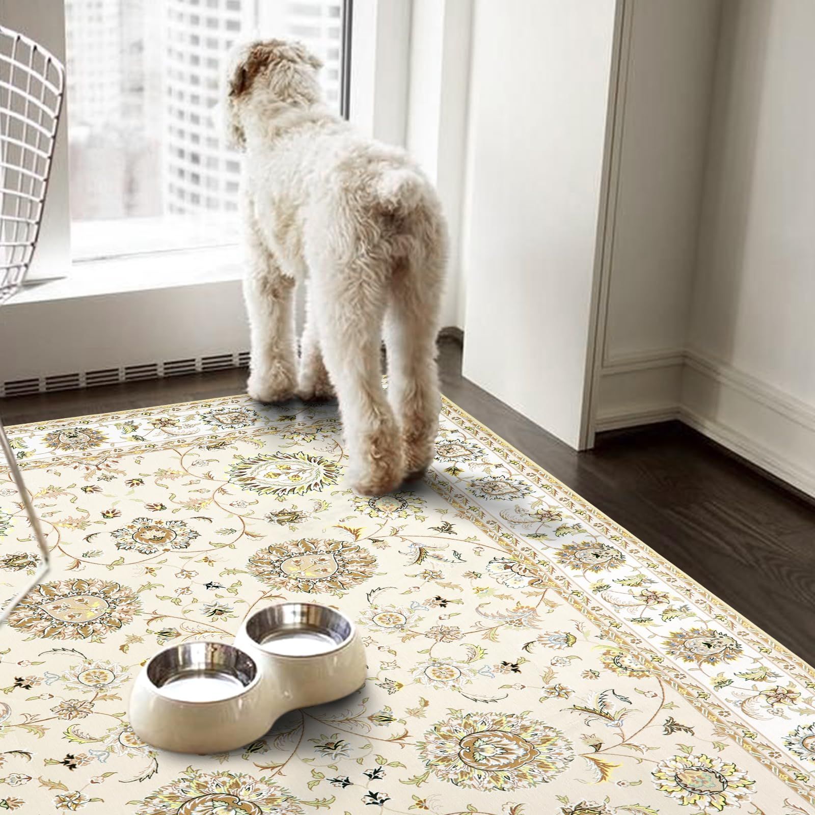 HAOCOO カーペット ペルシャ絨毯風 おしゃれ 洗える ラグ 120х160cm 長方形 耐磨耗性 滑り止め ホットカーペット対応 防音 室内用 ラグマット シェニール オールシーズン適用 抗菌防臭 軽量 ベージュ MARWIL-DEMENAGEMENTS_CH