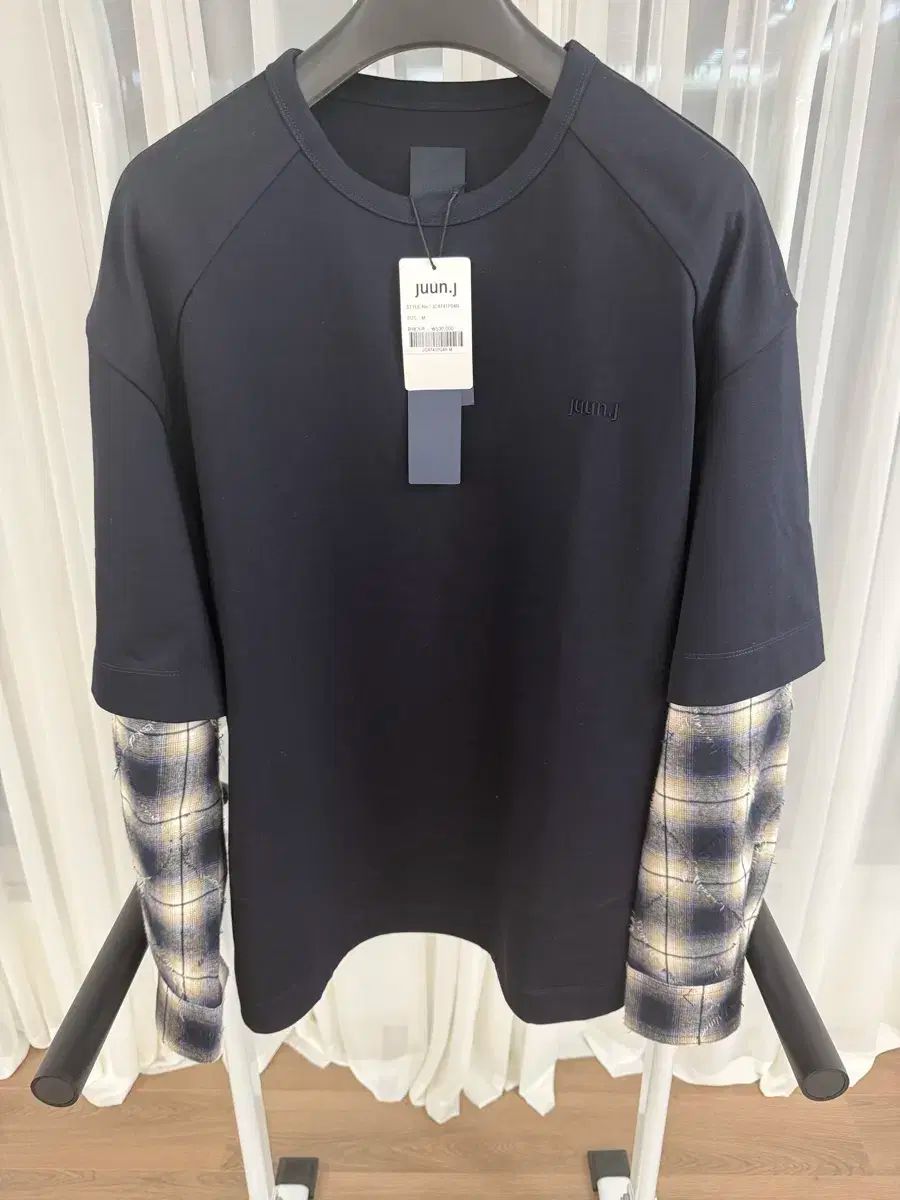 ジュンジェイ ネイビー アーガイル レイヤード スリーブ スウェット mサイズ