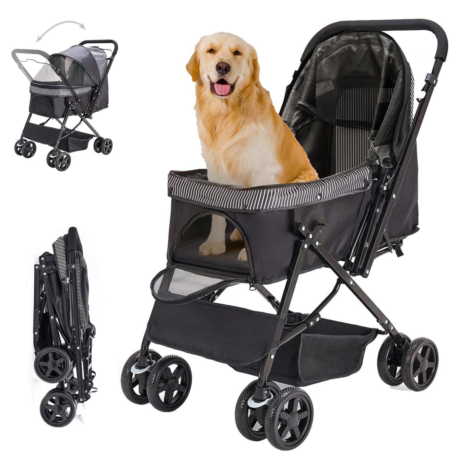 後輪ブレーキ付 中型犬 前輪360度回転 小型犬 4輪 多頭用 猫バギー 猫犬兼用 老犬 犬用ベビーカー お出かけ 2way 通院 対面式 介護用 折りたたみ 多機能 ペットバギー 軽量 ドッグカート ペットカート 耐荷重20KG LPOTIUS