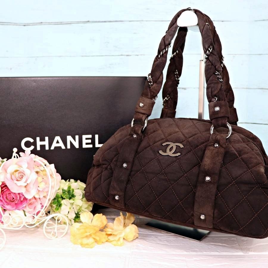 CHANEL スエードショルダーバッグ 茶色 ココマーク ワイルドステッチ