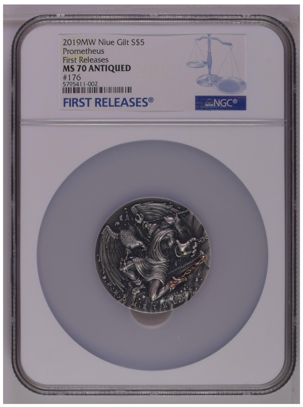 NGC MS70 Niue Island 2oz PROMETHE Greek God Ancient Myths $5 Silver Coin 2019