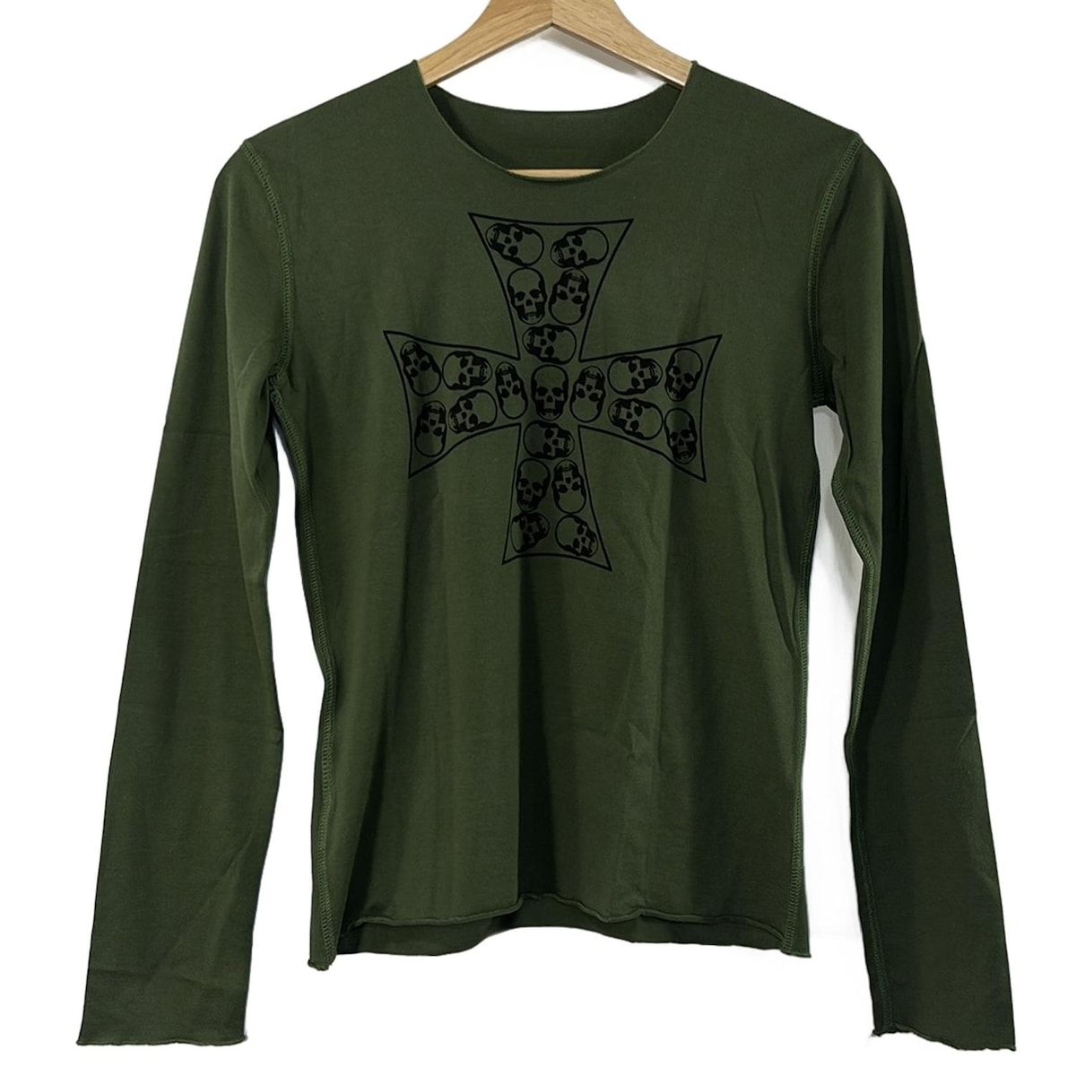 lucien pellat-finet ルシアンペラフィネ 長袖カットソー サイズS レディース - ダークグリーン×黒 クルーネック|スカル|クロス 十字架