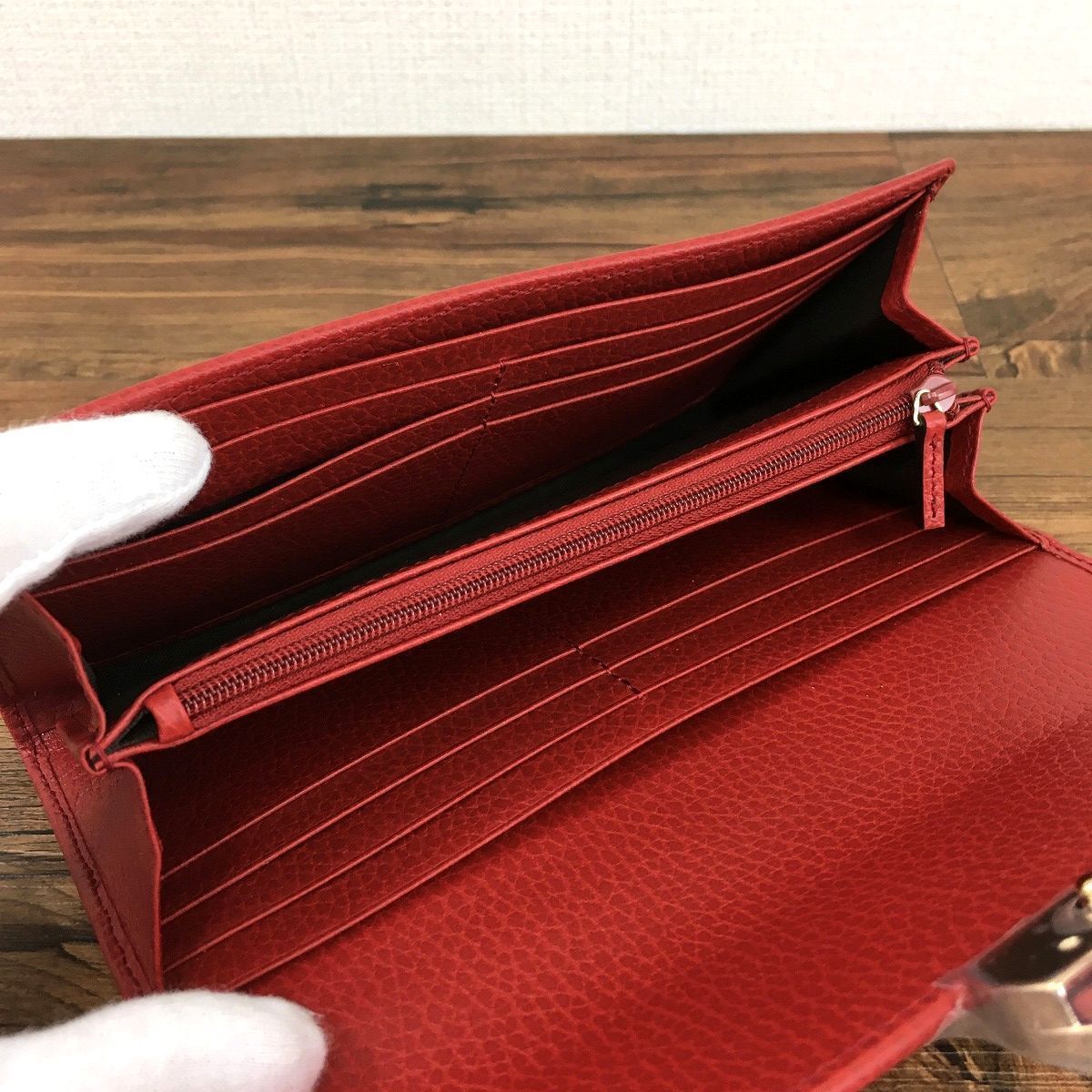 未使用品 GUCCI 長財布 インターロッキング 赤 345 小物 長財布 小物