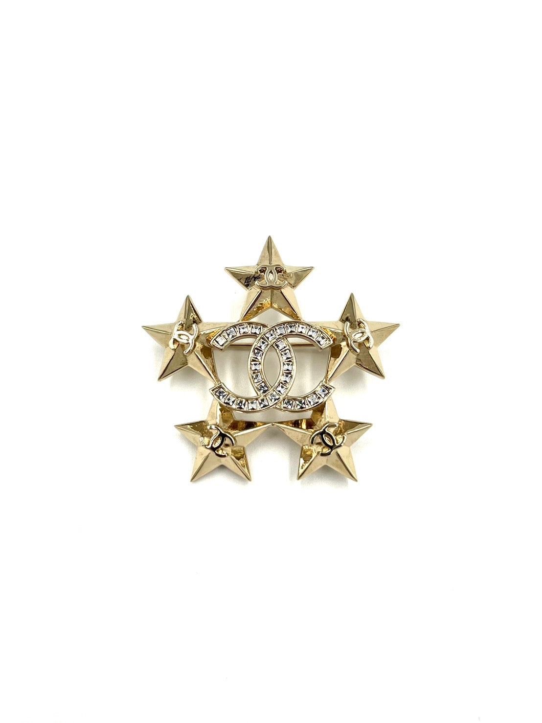 CHANEL　スターラインストーンココマークブローチ