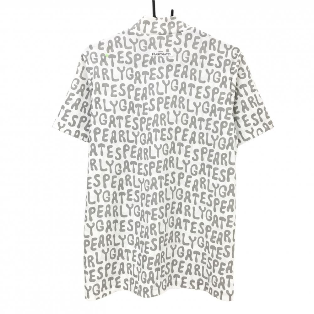 パーリーゲイツ 半袖ハイネックシャツ 白×グレー ロゴ総柄 ゴルフボール メンズ 5 L ゴルフウェア モデル PEARLY GATES