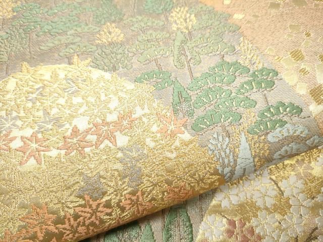 平和屋着物▽六通柄袋帯 孔雀花唐草文 金糸 引箔 正絹 逸品 CAAX6929vp