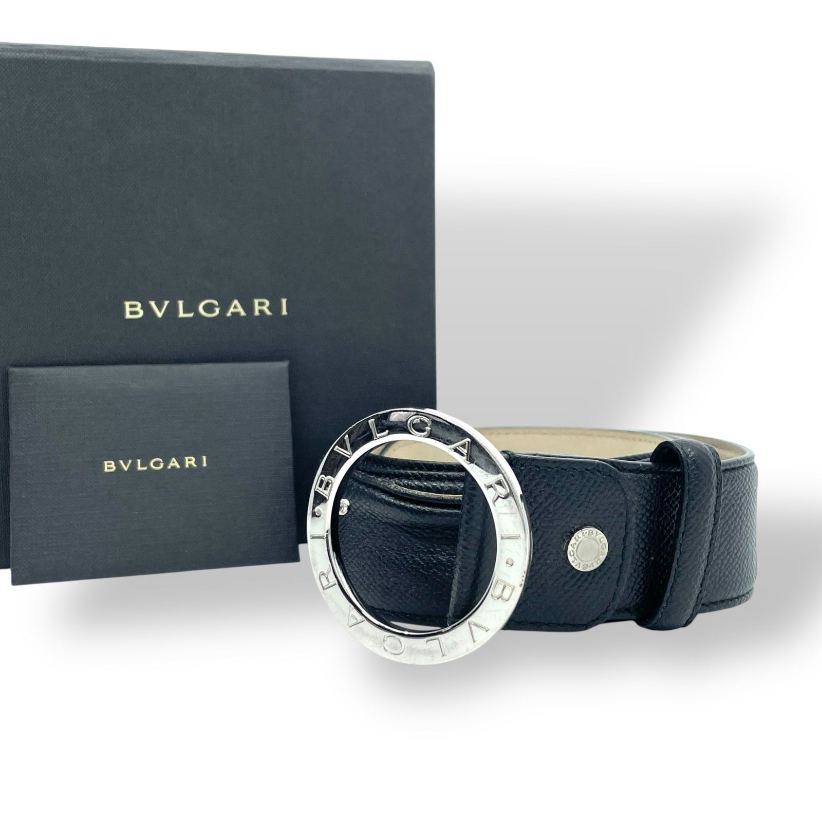 新品未使用 BVLGARI サークルロゴ バックル ベルト ブラック BVLGARI ブルガリ ベルト メンズ 本革 レザー ブラック 黒