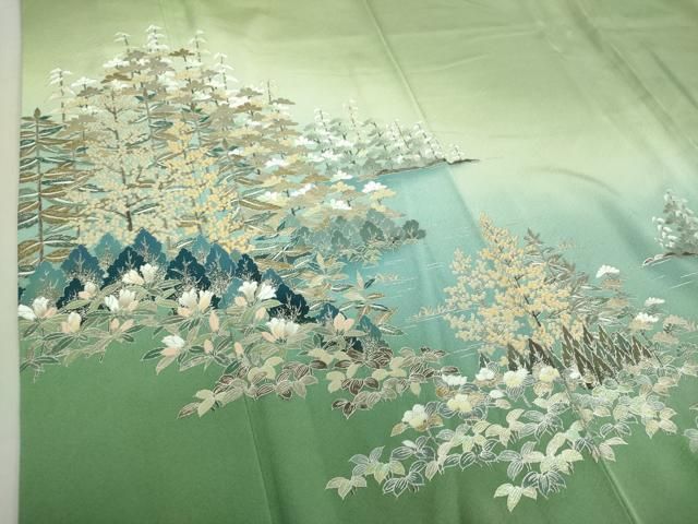 平和屋着物○訪問着 水辺風景花文 暈し染め 金銀彩 正絹 逸品