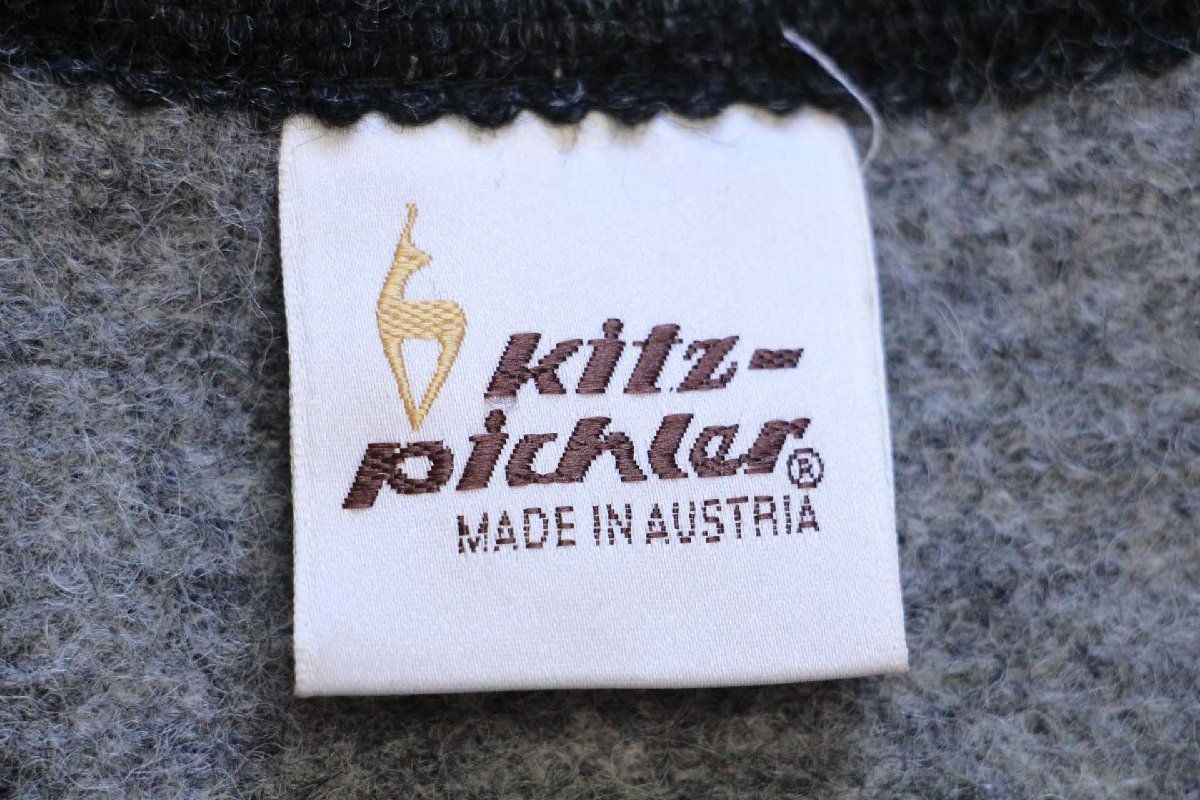 オーストリア製 Kitz-Pichler カモ刺繍入り ノーカラー チロリアン ボイルドウール ジャケット 杢グレー 44★オールド ユーロ チロル