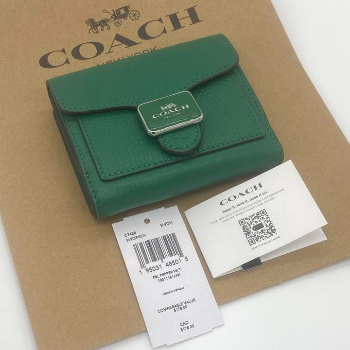 ☆未使用☆ COACH 二つ折り財布 C7428 グリーン アウトレット品