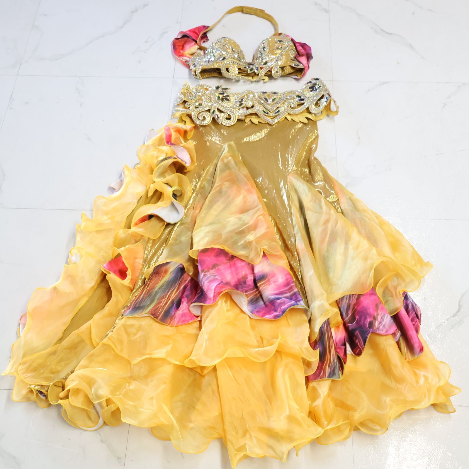 ベリーダンス用 オリエンタル衣装】ゴールド ラインストーン