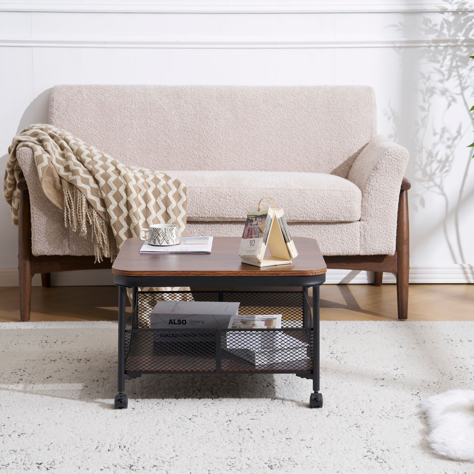 キャスター付き 木製 ローテーブル 収納付きしセンターテーブル