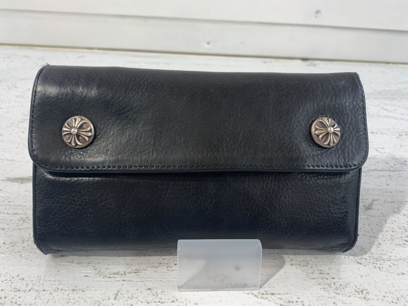 紫波79-1-1114mc Chrome Hearts Wave Wallet Cross button ウェーブウォレット クロスボタン ヘビーレザー ブラック クロムハーツ 財布 メンズ