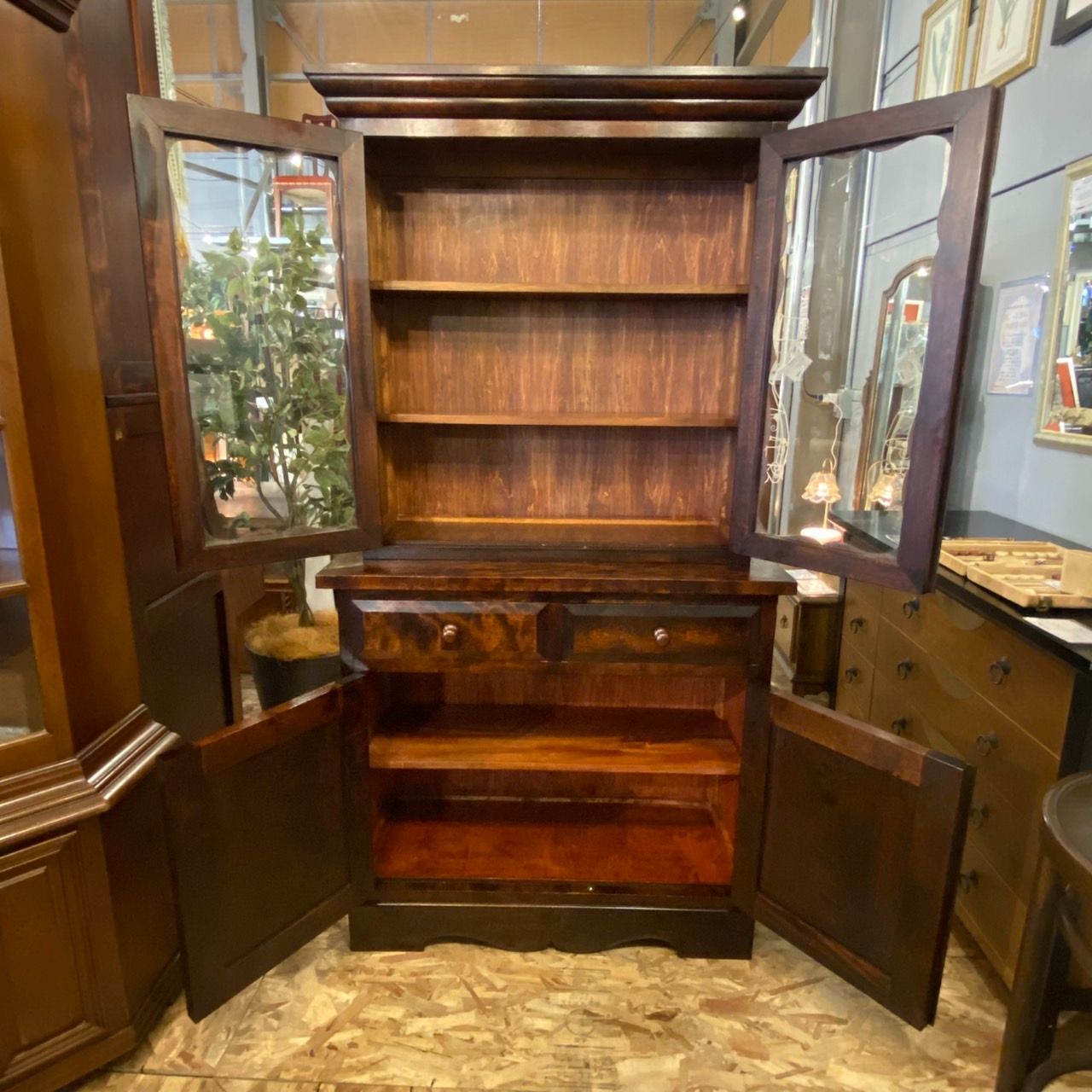 松本民芸家具 ミズメ桜無垢材 カップボード 食器棚 書棚 キッチン