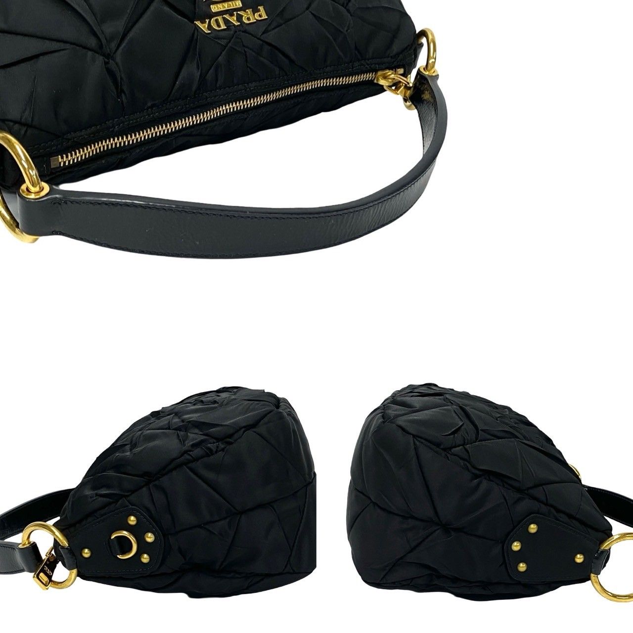 PRADA プラダ　ナイロン　ロゴ金具　ハンドバッグ 極 美品 PRADA プラダ ロゴ 金具 キルティング ナイロン レザー