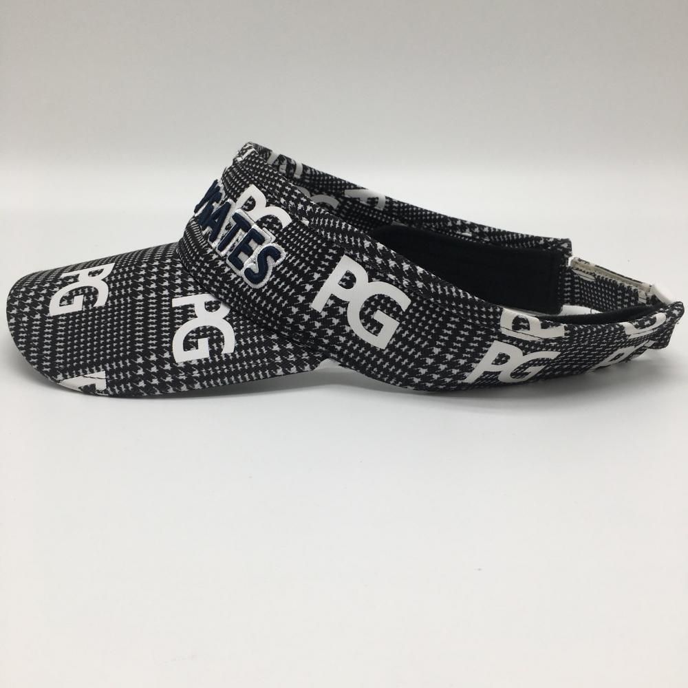 美品】パーリーゲイツ サンバイザー 黒×白 千鳥格子 ロゴ総柄 FR 