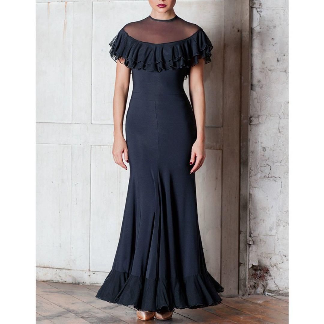 ダンスドレス社交ダンス裾広ワルツモダンダンスドレス前後スカラップ