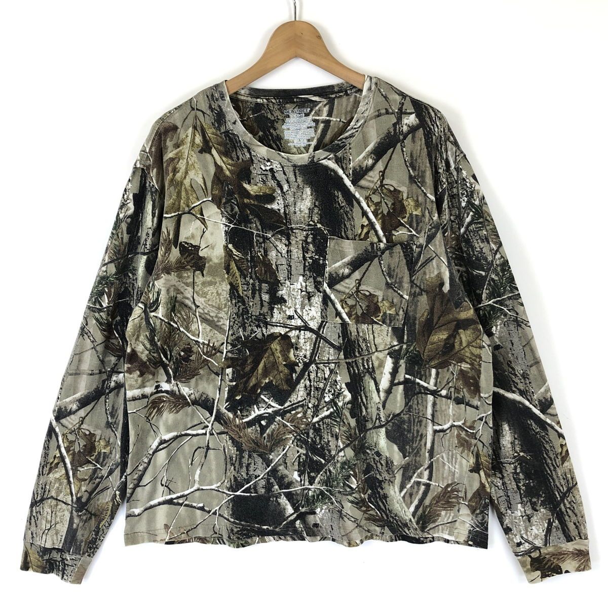 【古着】 REALTREE カモフラTシャツ ポケT リアルツリーカモ 長袖 オリーブ系 メンズL 【中古】 n033761