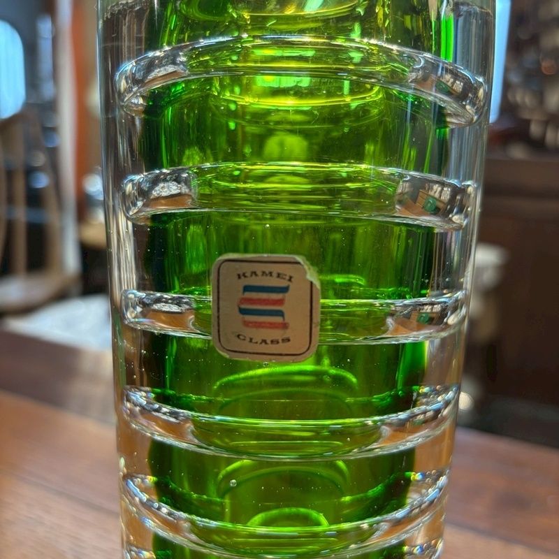 昭和レトロ kamei glass ガラス 花瓶 グリーン 高さ25cm
