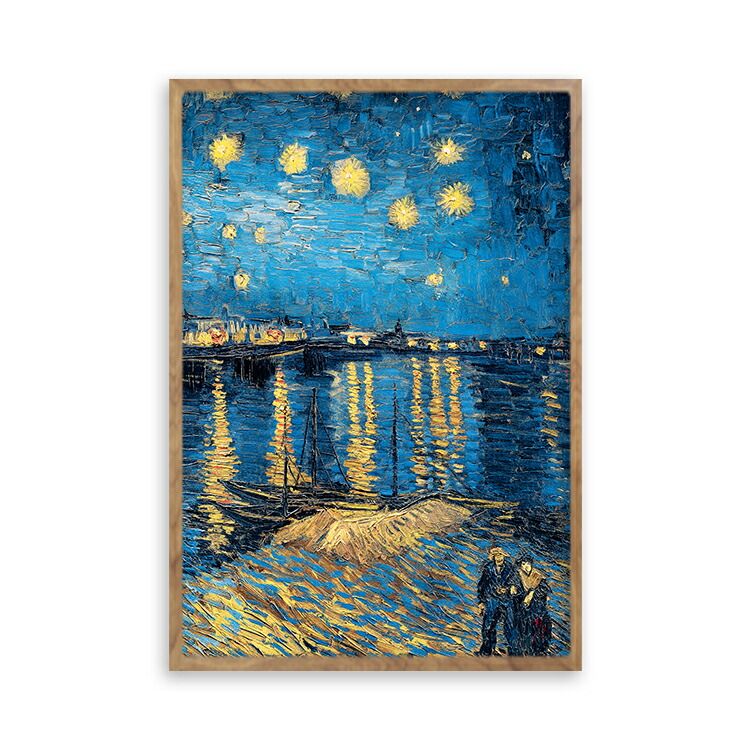 ★秀作★ 手書き油絵 ゴッホ ローヌ川の星月夜 額付 絵画 インテリア 油彩画 秀作 手書き油絵 ゴッホ ローヌ川の星月夜 額付 絵画 インテリア 油彩