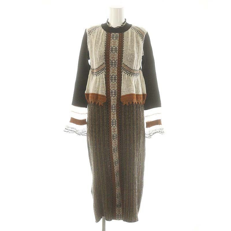 マメクロゴウチ Mame Kurogouchi Layered Kintted Dress ワンピース 長袖 ロング 1 S マルチ 黒 ブラック 茶 ブラウン |SY OS