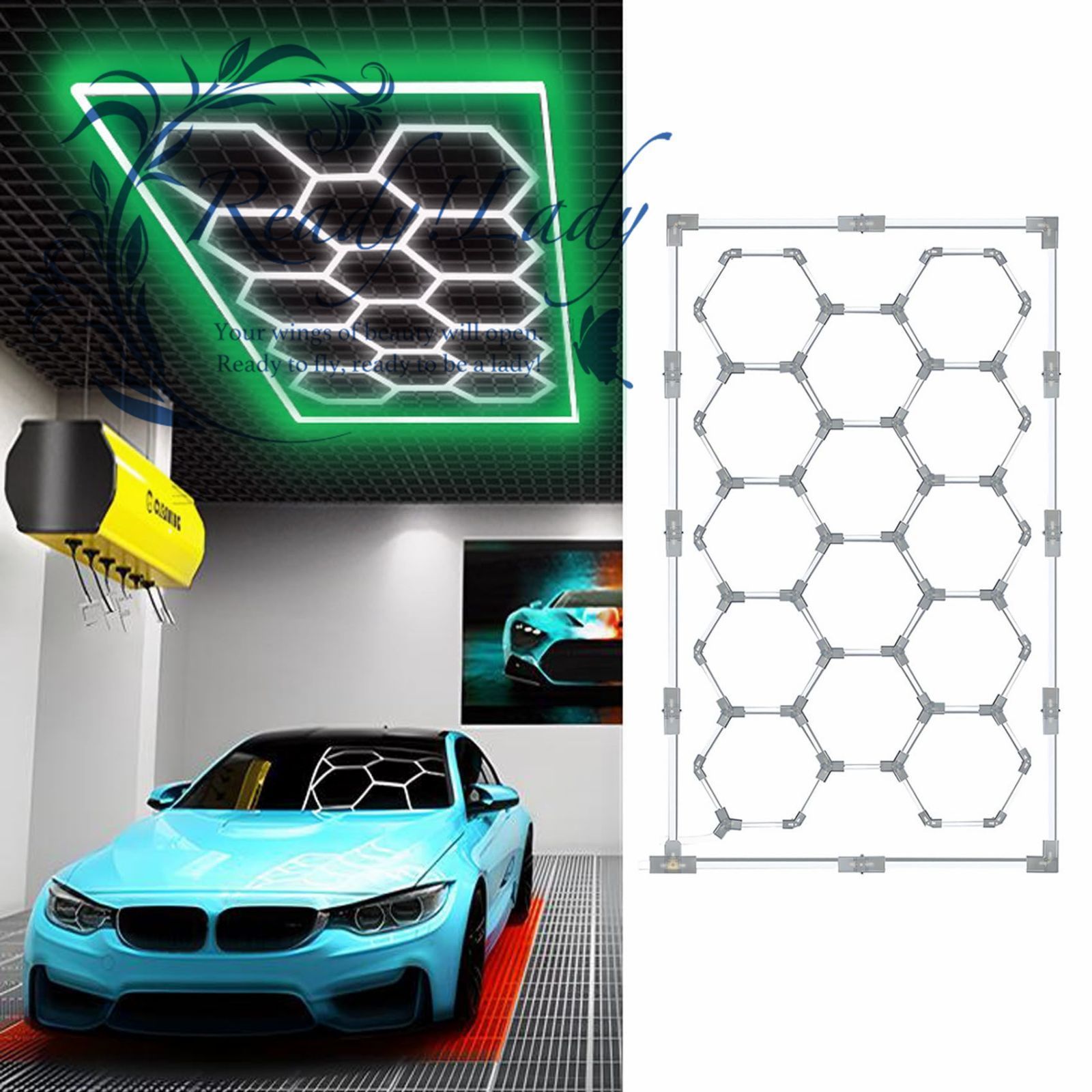 ガレージライト カラフルLED 洗車室 天井用 110V ハニカムライト 3000-6500K 高輝度 DIYセット 白|暖かい光 防水 DIYセット green