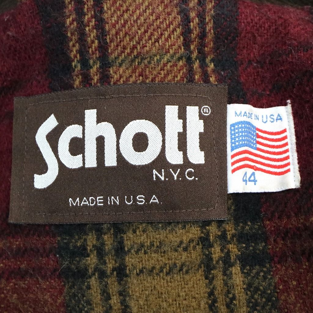 90年代 USA製 Schott ショット レザージャケット 防寒  防風  アメカジ スナップボタン ブラウン (メンズ 44)   N9333