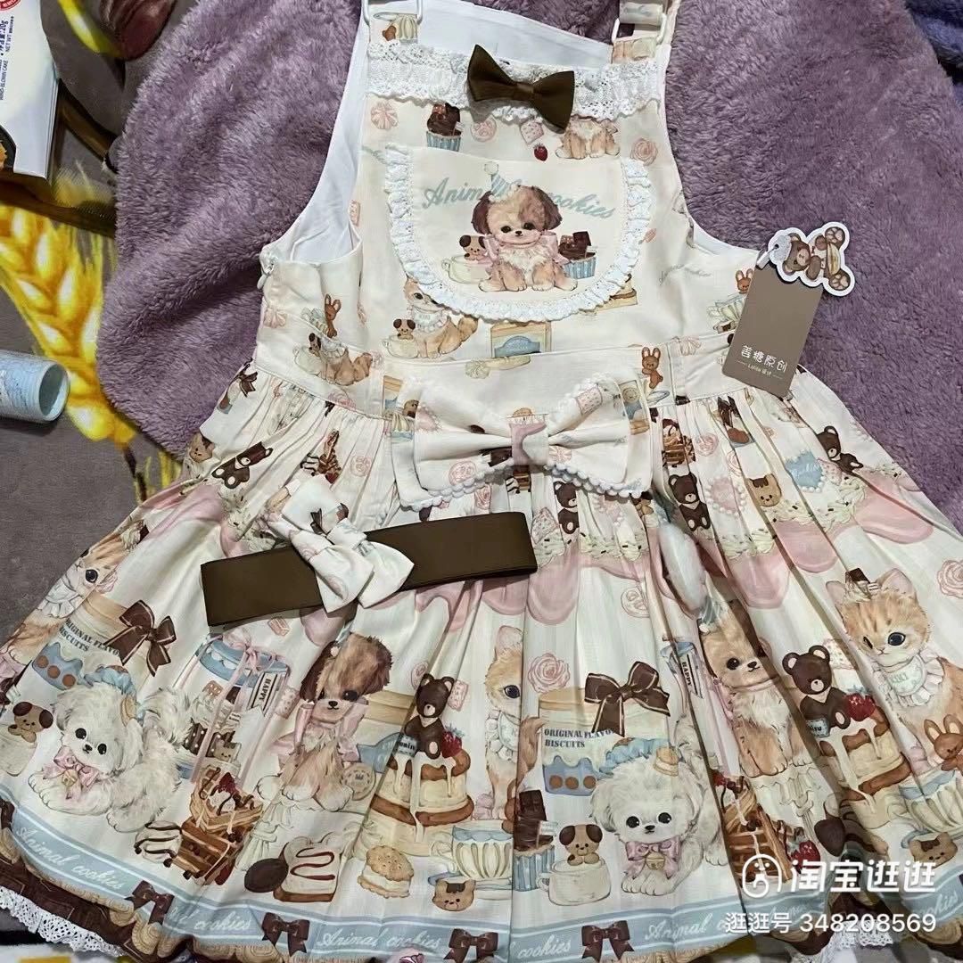 2025年新作 上着付きクマちゃん×イチゴ柄ひざ丈ロリータワンピ