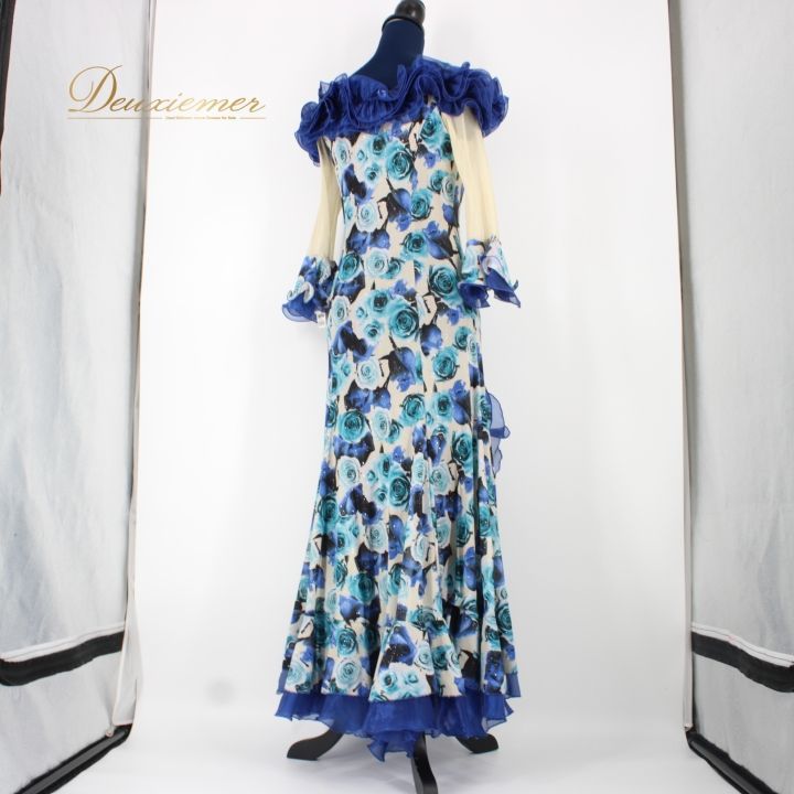 社交ダンス 衣装 ドレス ワンピース レッスンウェア パーティ衣装 女性用 レディース オールシーズン ホワイト系 ブルー系 ICHIOKU イチオク 青 黒 水色 花柄 フラメンコ ドレス 花柄 デザイン エレガント 上品 レッスン 競技会 LLC-HASEGAWATOSO_COM