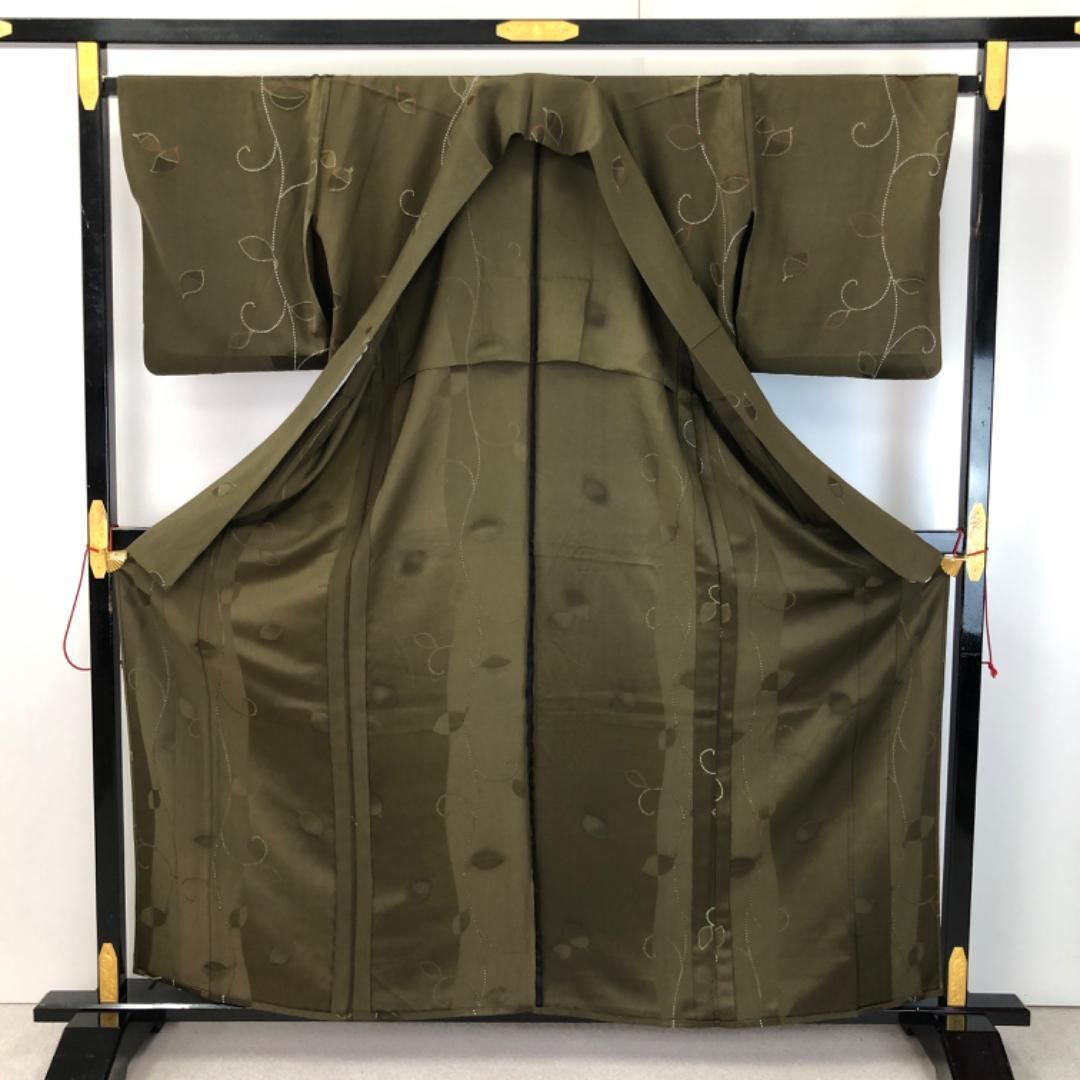 単衣 小紋 縦柄唐草模様 柳煤竹茶色 ガード加工 K-5360