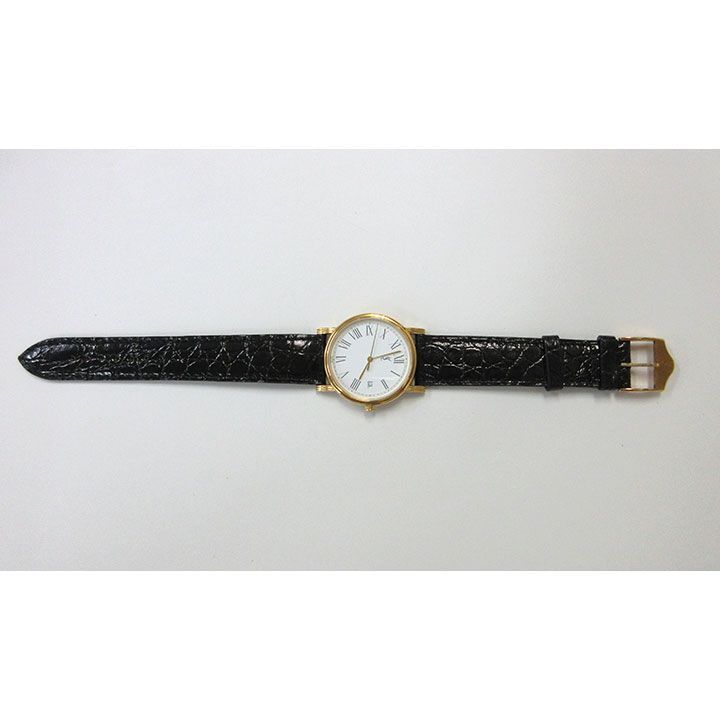 品 YSL イヴサンローラン Yves Saint Laurent ヴィンテージ 稼働品 メンズ腕時計 02D ゴールドケース黒ストラップ