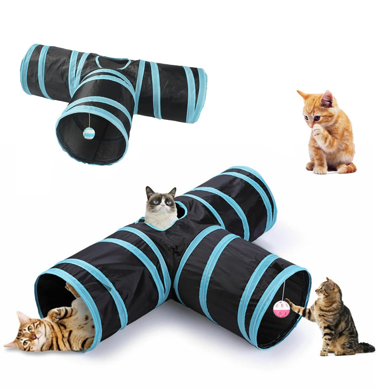 驚きの値段】 S型 猫 キャットトンネル 青 折り畳み式 トンネル 猫おもちゃ ペット用品