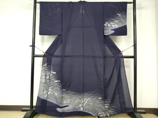 平和屋着物＊夏物 訪問着 絽 流水草葉文 銀彩 正絹 逸品 DAAT5675ud